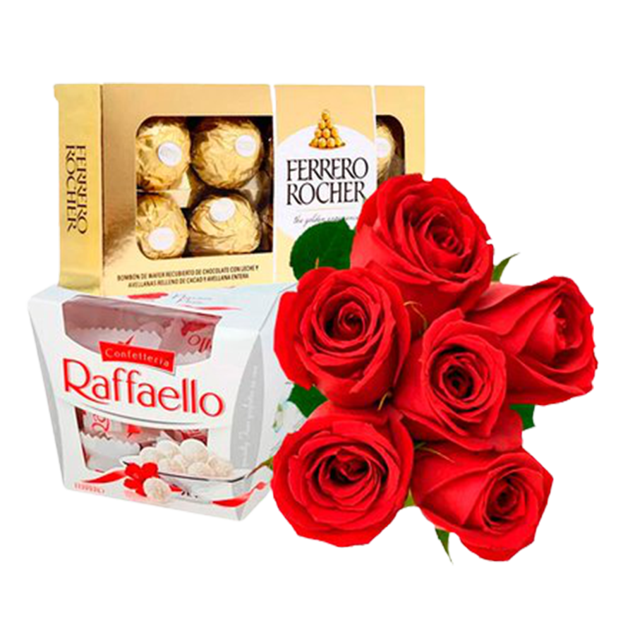 6 Rosas Vermelhas e Ferrero Rocher