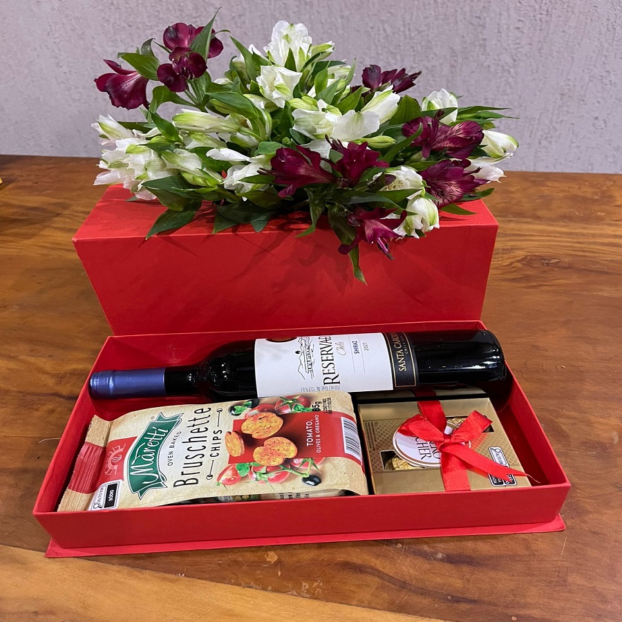 Box com Flores Vinho Chocolate