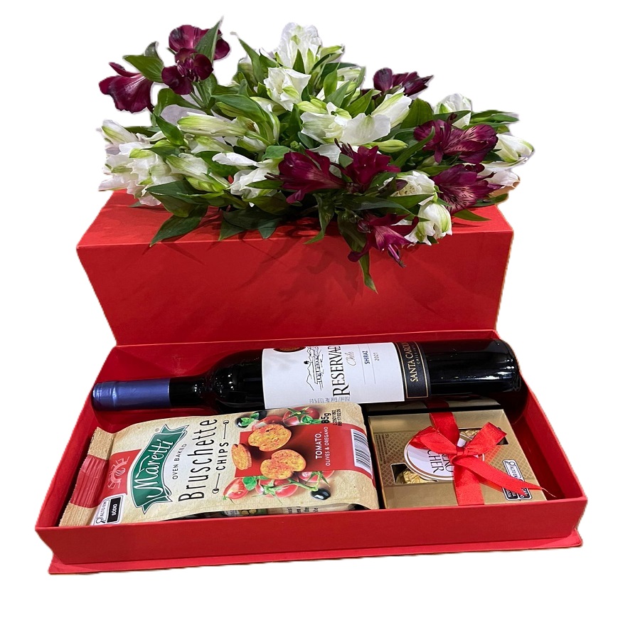 Box com Flores Vinho Chocolate