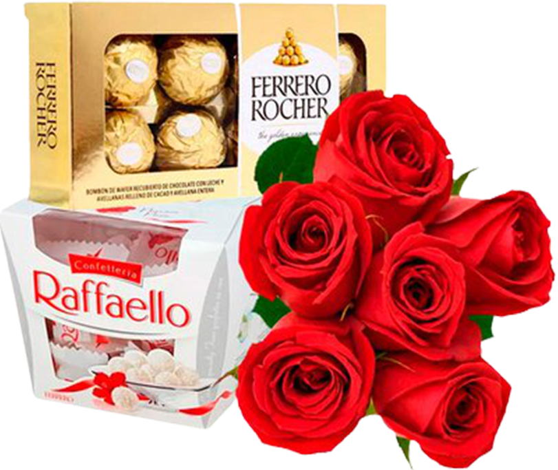 6 Rosas Vermelhas e Ferrero Rocher
