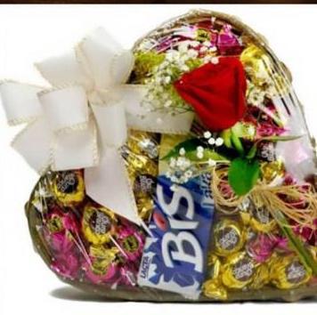 Coração de Madeira com Chocolate e Rosa