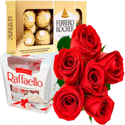 6 Rosas Vermelhas e Ferrero Rocher